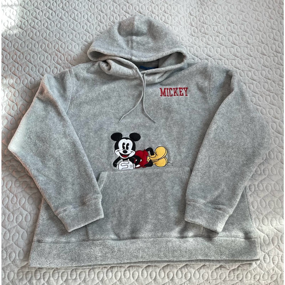 Disney Mickey Mouse Fleece Hoodie Pullover Sweatshirt Women's Size L Gray